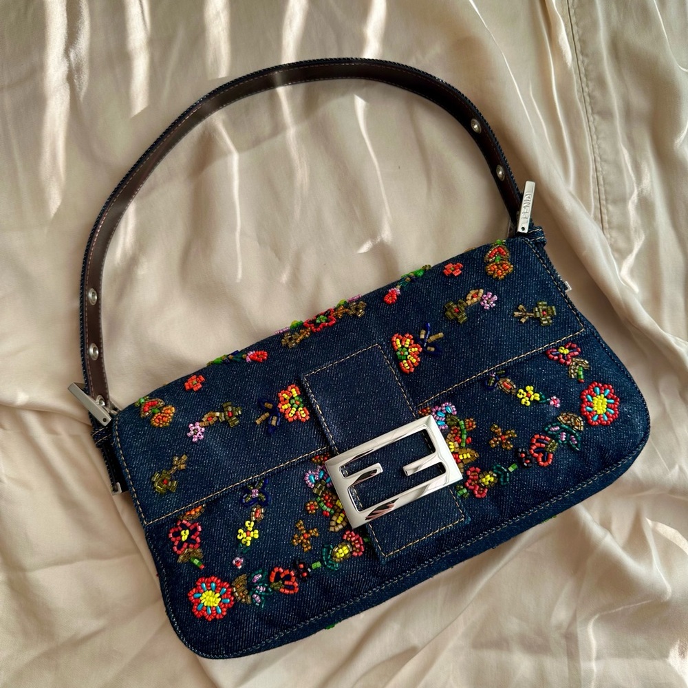 RARE 2000’s Fendi Beaded Denim Baguette